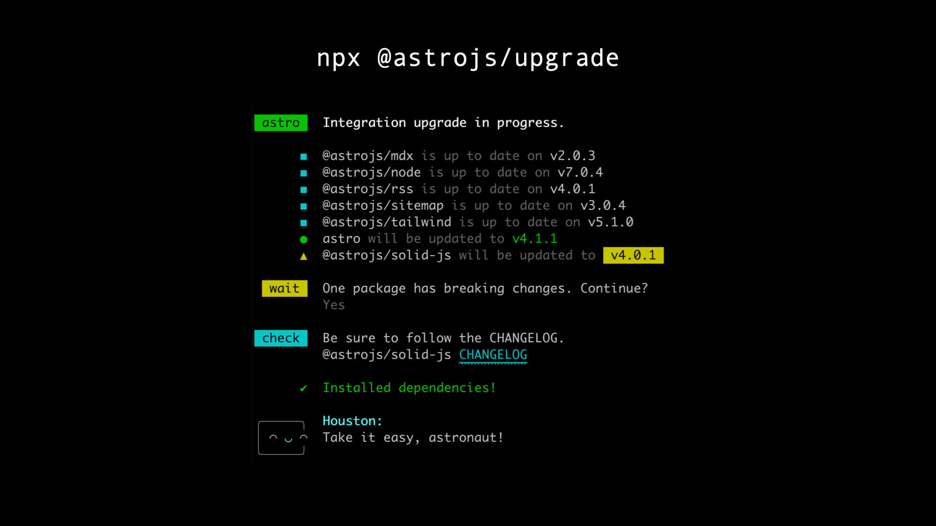 Astro dependencies that need to be updated in my project