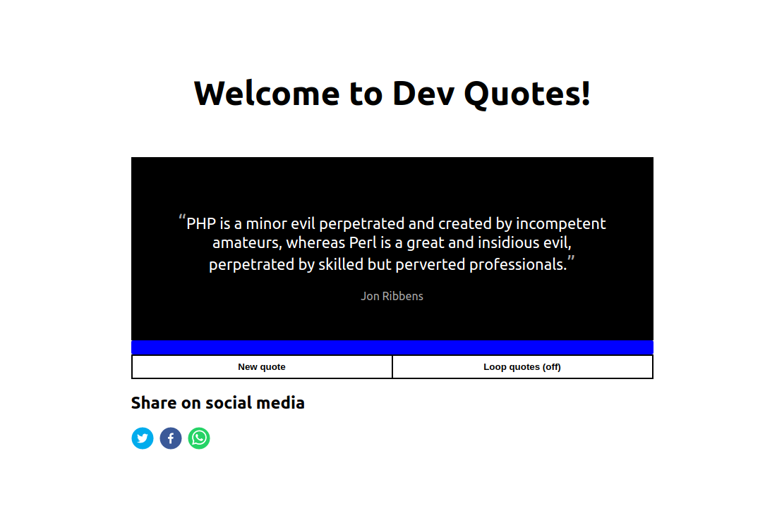 Dev Quotes homepage displaying a quote